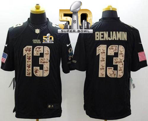 Nike Panthers #13 Kelvin Benjamin Black Super Bowl 50 Men's Stitched NFL Limited Salute to Service Jersey